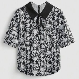 NWT No Label Size L Random Printed Simple Collared Daily Blouse